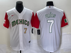 Wholesale Cheap Men\'s Mexico Baseball #7 Julio Urias Number 2023 White Red World Classic Stitched Jersey 34