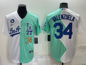 Wholesale Men\'s Los Angeles Dodgers #34 Fernando Valenzuela White Green Number 2022 Celebrity Softball Game Cool Base Jersey
