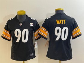 Cheap Women\'s Pittsburgh Steelers #90 T. J. Watt Black 2023 F.U.S.E. Stitched Jerseys
