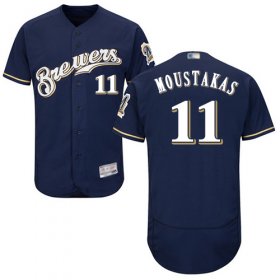 Wholesale Cheap Brewers #11 Mike Moustakas Navy Blue Flexbase Authentic Collection Stitched MLB Jersey