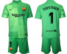 Wholesale Cheap Men 2021-2022 Club Barcelona green goalkeeper 1 Soccer Jersey