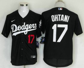 Cheap Men\'s Los Angeles Dodgers #17 Shohei Ohtani Number Black Stitched Cool Base Nike Jersey