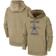 Wholesale Cheap Men's Dallas Cowboys Nike Tan 2019 Salute to Service Sideline Therma Pullover Hoodie