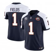 Men's Chicago Bears #1 Justin Fields Navy White 2023 F.U.S.E. With 1-star C PatchThrowback Limited Football Stitched Game Jersey