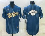 Cheap Men's Los Angeles Dodgers Big Logo Navy Blue Pinstripe Stitched MLB Cool Base Nike Jersey2