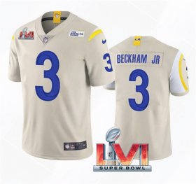 Wholesale Cheap Men\'s Los Angeles Rams #3 Odell Beckham Jr. 2022 Bone Super Bowl LVI Vapor Limited Stitched Jersey