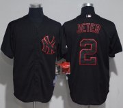 Wholesale Cheap Yankees #2 Derek Jeter Black Strip Stitched MLB Jersey