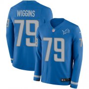 Wholesale Cheap Nike Lions #79 Kenny Wiggins Blue Team Color Men's Stitched NFL Limited Therma Long Sleeve Jersey
