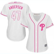 Wholesale Cheap Phillies #47 Larry Andersen White/Pink Fashion Women's Stitched MLB Jersey