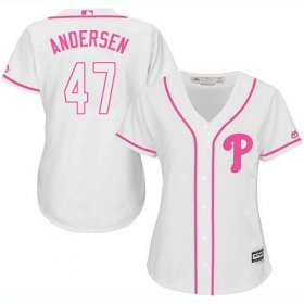 Wholesale Cheap Phillies #47 Larry Andersen White/Pink Fashion Women\'s Stitched MLB Jersey