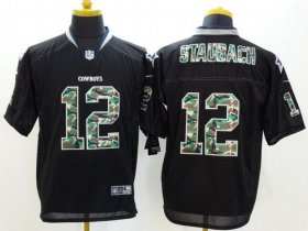 Wholesale Cheap Nike Cowboys #12 Roger Staubach Black Men\'s Stitched NFL Elite Camo Fashion Jersey