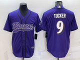 Wholesale Cheap Men's Baltimore Ravens #9 Justin Tucker Purple With Patch Cool Base Stitched Baseball Jersey