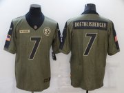 Wholesale Cheap Men's Pittsburgh Steelers #7 Ben Roethlisberger 2021 Olive Salute To Service Limited Stitched Jersey