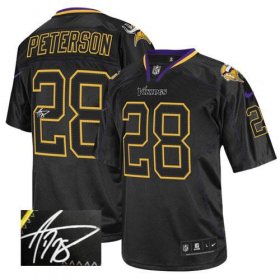 Wholesale Cheap Nike Vikings #28 Adrian Peterson Lights Out Black Men\'s Stitched NFL Elite Autographed Jersey