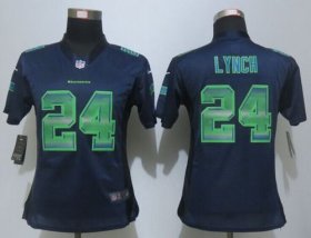 Wholesale Cheap Nike Seahawks #24 Marshawn Lynch Steel Blue Team Color Women\'s Stitched NFL Elite Strobe Jersey