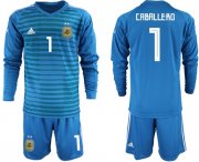 Wholesale Cheap Argentina #1 Caballero Blue Long Sleeves Goalkeeper Soccer Country Jersey