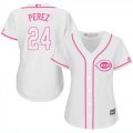 Wholesale Cheap Reds #24 Tony Perez White/Pink Fashion Women's Stitched MLB Jersey
