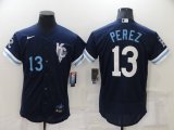 Wholesale Cheap Men's Kansas City Royals #13 Salvador Perez Number 2022 Navy City Connect Flex Base Stitched MLB Jersey