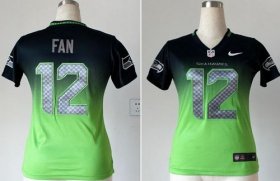 Wholesale Cheap Nike Seahawks #12 Fan Steel Blue/Green Women\'s Stitched NFL Elite Fadeaway Fashion Jersey