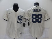 Wholesale Cheap Men's Chicago White Sox #88 Luis Robert 2021 Cream Navy Field of Dreams Name Flex Base Stitched Jersey