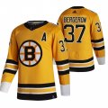 Wholesale Cheap Boston Bruins #37 Patrice Bergeron Yellow Men's Adidas 2020-21 Reverse Retro Alternate NHL Jersey