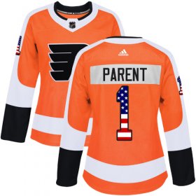 Wholesale Cheap Adidas Flyers #1 Bernie Parent Orange Home Authentic USA Flag Women\'s Stitched NHL Jersey