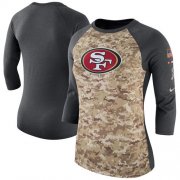 Wholesale Cheap Women's San Francisco 49ers Nike Camo Charcoal Salute to Service Legend Three-Quarter Raglan Sleeve T-Shirt