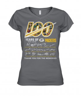 Wholesale Cheap Green Bay Packers 100 Seasons Memories Women\'s T-Shirt Dark Gray