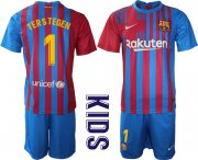 Wholesale Cheap Youth 2021-2022 Club Barcelona home blue 1 Nike Soccer Jersey