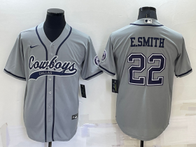 Wholesale Men\'s Dallas Cowboys #22 Emmitt Smith Grey Stitched Cool Base Nike Baseball Jersey