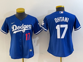 Cheap Women\'s Los Angeles Dodgers #17 Shohei Ohtani Number Blue Stitched Cool Base Nike Jersey