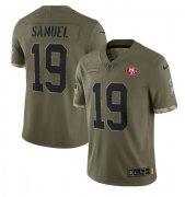 Wholesale Cheap Men's San Francisco 49ers #19 Deebo Samuel 2022 Olive Salute To Service Limited Stitched Jersey