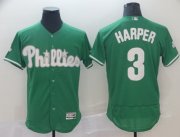Wholesale Cheap Phillies #3 Bryce Harper Green Flexbase Authentic Collection St. Patrick's Day Stitched MLB Jersey