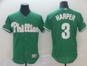 Wholesale Cheap Phillies #3 Bryce Harper Green Flexbase Authentic Collection St. Patrick\'s Day Stitched MLB Jersey