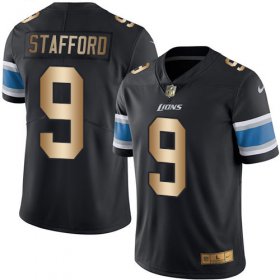Wholesale Cheap Nike Lions #9 Matthew Stafford Black Men\'s Stitched NFL Limited Gold Rush Jersey