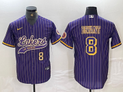 Cheap Men's Los Angeles Lakers #8 Kobe Bryant Purple Pinstripe Cool Base Stitched Baseball Jerseys