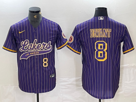 Cheap Men\'s Los Angeles Lakers #8 Kobe Bryant Purple Pinstripe Cool Base Stitched Baseball Jerseys