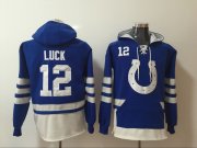 Wholesale Cheap Men's Indianapolis Colts #12 Andrew Luck NEW Royal Blue Pocket Stitched NFL Pullover Hoodie