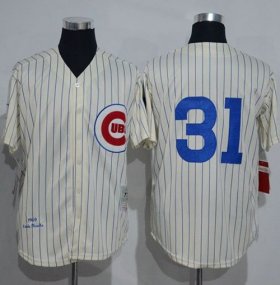 Wholesale Cheap Mitchell And Ness 1969 Cubs #31 Greg Maddux Cream Strip Throwback Stitched MLB Jersey