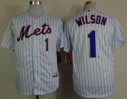 Wholesale Cheap Mets #1 Mookie Wilson White(Blue Strip) Home Cool Base Stitched MLB Jersey