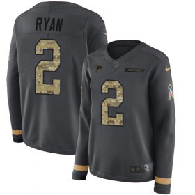 Wholesale Cheap Nike Falcons #2 Matt Ryan Anthracite Salute to Service Women\'s Stitched NFL Limited Therma Long Sleeve Jersey