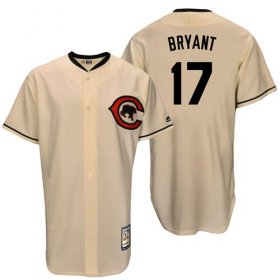 Wholesale Cheap Mitchell And Ness Cubs #17 Kris Bryant Cream Throwback Stitched MLB Jersey