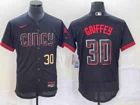 Wholesale Cheap Men\'s Cincinnati Reds #30 Ken Griffey Jr Number Black 2023 City Connect Flex Base Stitched Jersey
