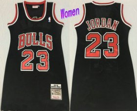 Wholesale Cheap Women\'s Chicago Bulls #23 Michael Jordan 1997-98 Black Hardwood Classics Soul Swingman Throwback Dress