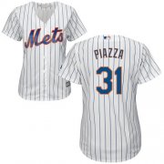 Wholesale Cheap Mets #31 Mike Piazza White(Blue Strip) Home Women's Stitched MLB Jersey