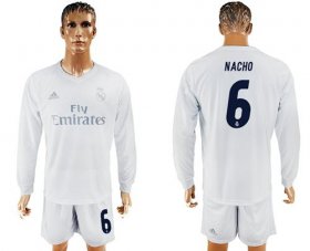 Wholesale Cheap Real Madrid #6 Nacho Marine Environmental Protection Home Long Sleeves Soccer Club Jersey
