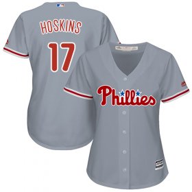Wholesale Cheap Phillies #17 Rhys Hoskins Grey Road Women\'s Stitched MLB Jersey