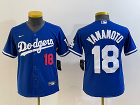 Cheap Women\'s Los Angeles Dodgers #18 Yoshinobu Yamamoto Number Blue Stitched Cool Base Nike Jersey