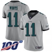 Wholesale Cheap Nike Eagles #11 Carson Wentz Silver Men's Stitched NFL Limited Inverted Legend 100th Season Jersey