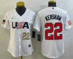 Cheap Womens USA Baseball #22 Clayton Kershaw Number 2023 White World Classic Stitched Jersey